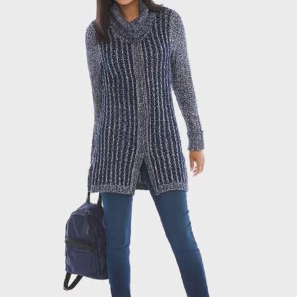 NWT Chico's Textured Tina Cardigan Sweater Pattern Blue Chain XXL Size 4 - Picture 2 of 16